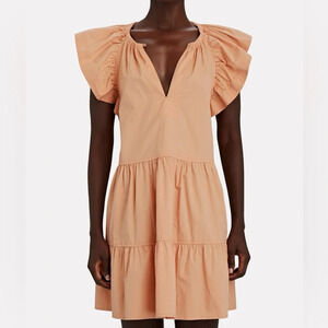 A.L.C. Harper tiered poplin flutter sleeve mini dress in Sunstone cottagecore 8